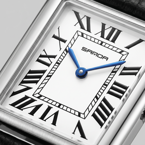 Herrenuhr mit rechteckigem Zifferblatt und Lederarmband