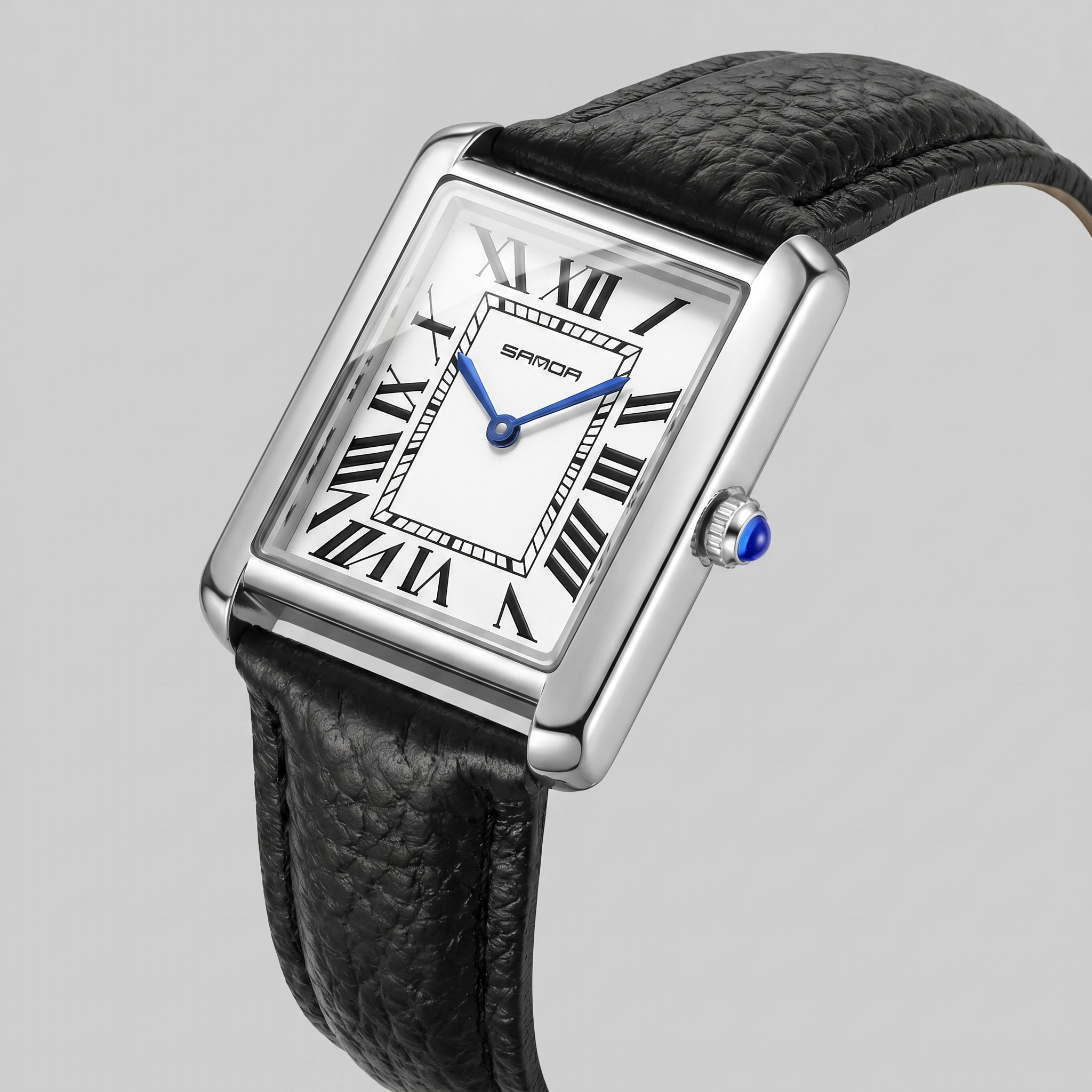 Herrenuhr mit rechteckigem Zifferblatt und Lederarmband