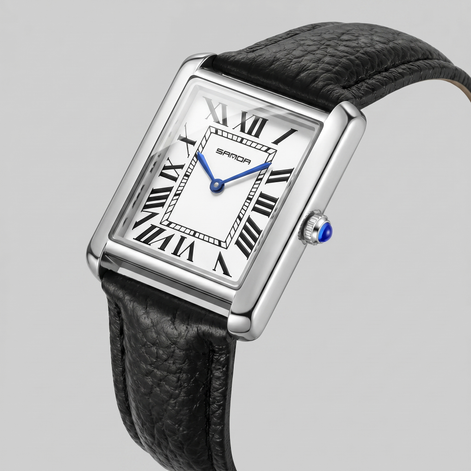 Herrenuhr mit rechteckigem Zifferblatt und Lederarmband
