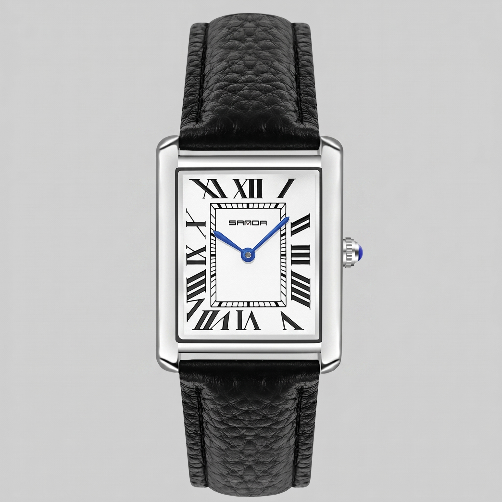 Herrenuhr mit rechteckigem Zifferblatt und Lederarmband