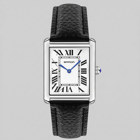 Herrenuhr mit rechteckigem Zifferblatt und Lederarmband