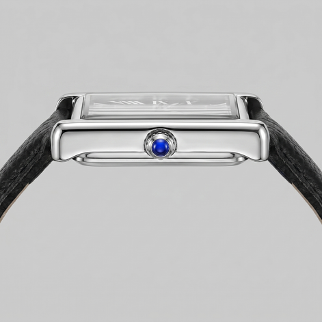 Herrenuhr mit rechteckigem Zifferblatt und Lederarmband