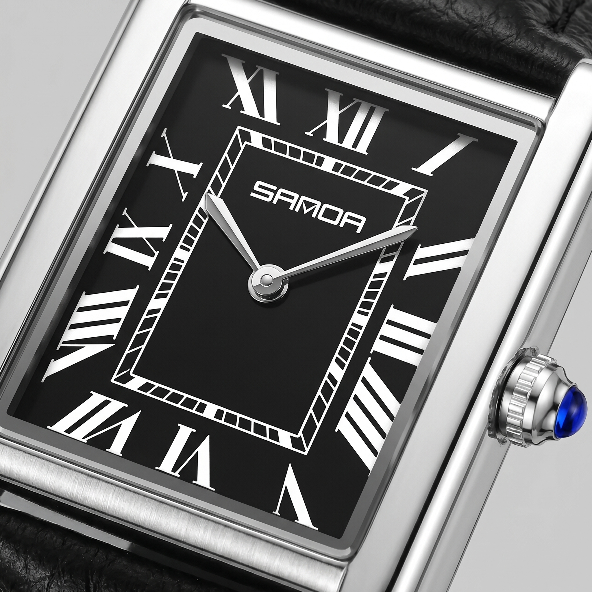 Herrenuhr mit rechteckigem Zifferblatt und Lederarmband
