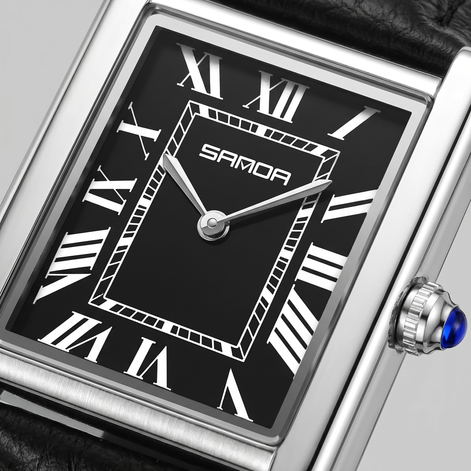 Herrenuhr mit rechteckigem Zifferblatt und Lederarmband