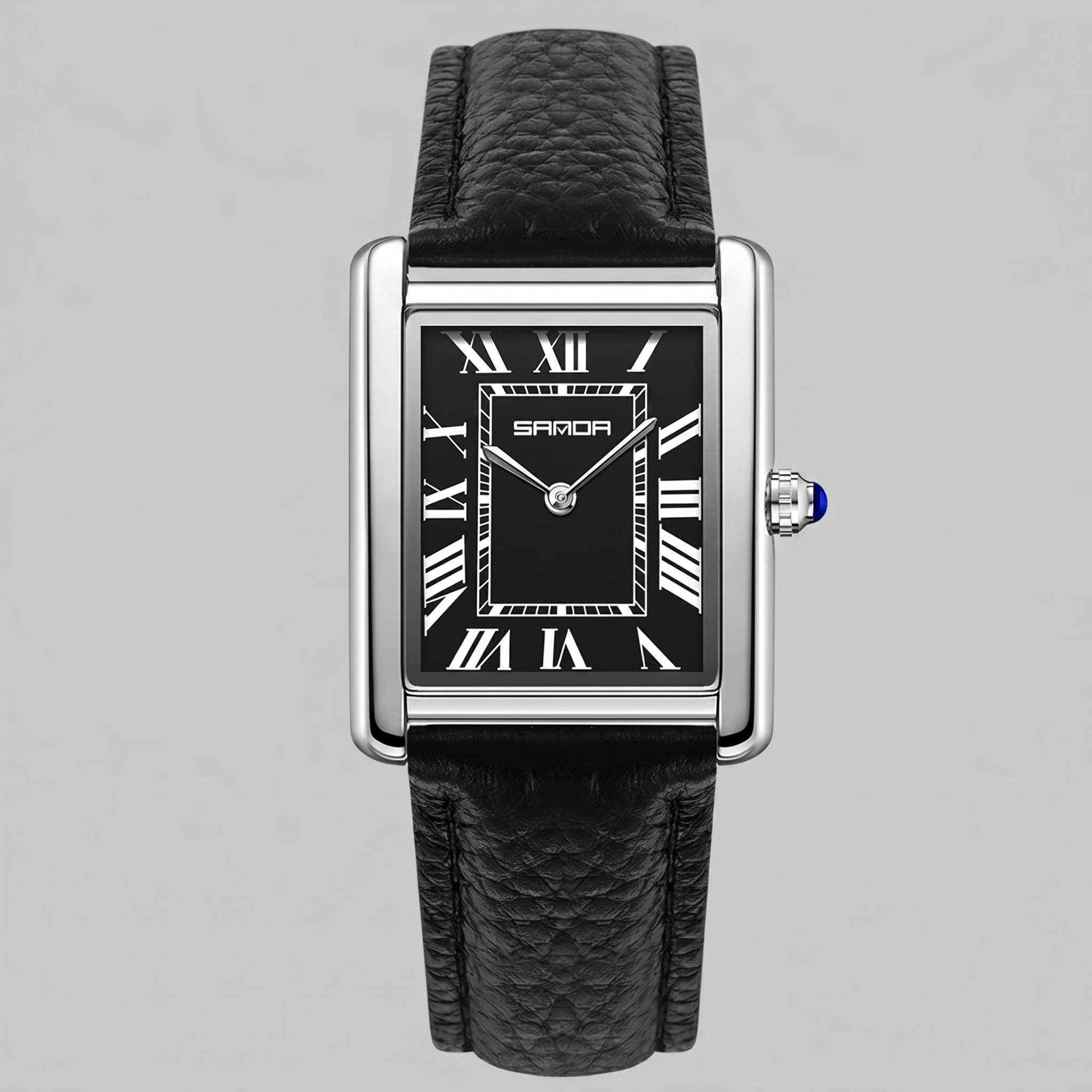 Herrenuhr mit rechteckigem Zifferblatt und Lederarmband
