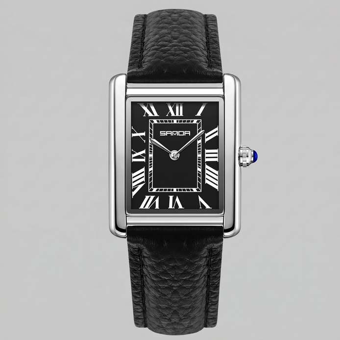 Herrenuhr mit rechteckigem Zifferblatt und Lederarmband