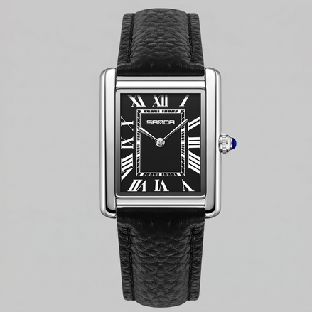 Herrenuhr mit rechteckigem Zifferblatt und Lederarmband