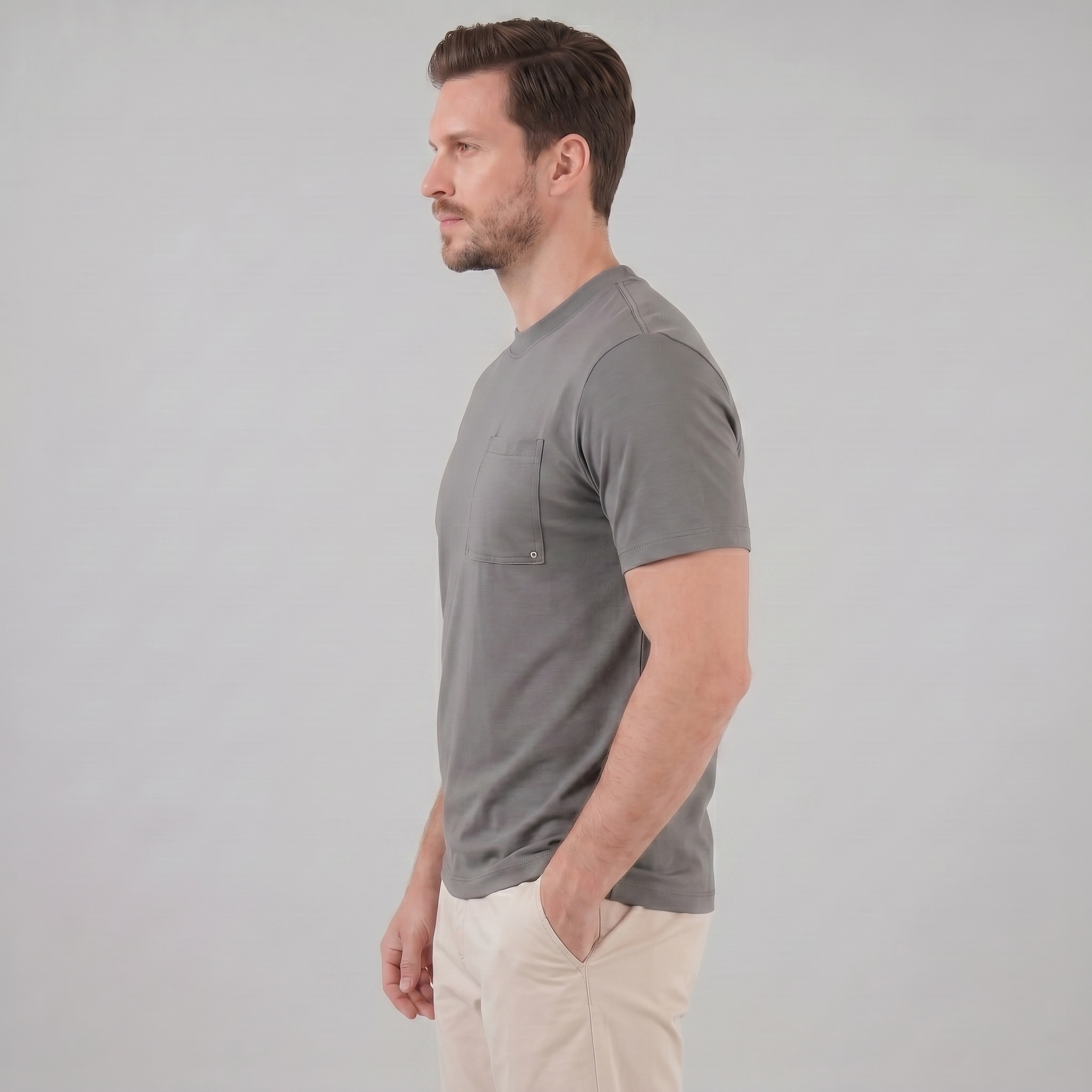 Herren Lockeres T-Shirt Mit Brusttasche