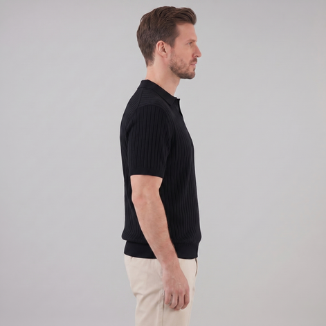 Herren Polohemd Aus Rippstrick Mit Kurzen Ärmeln
