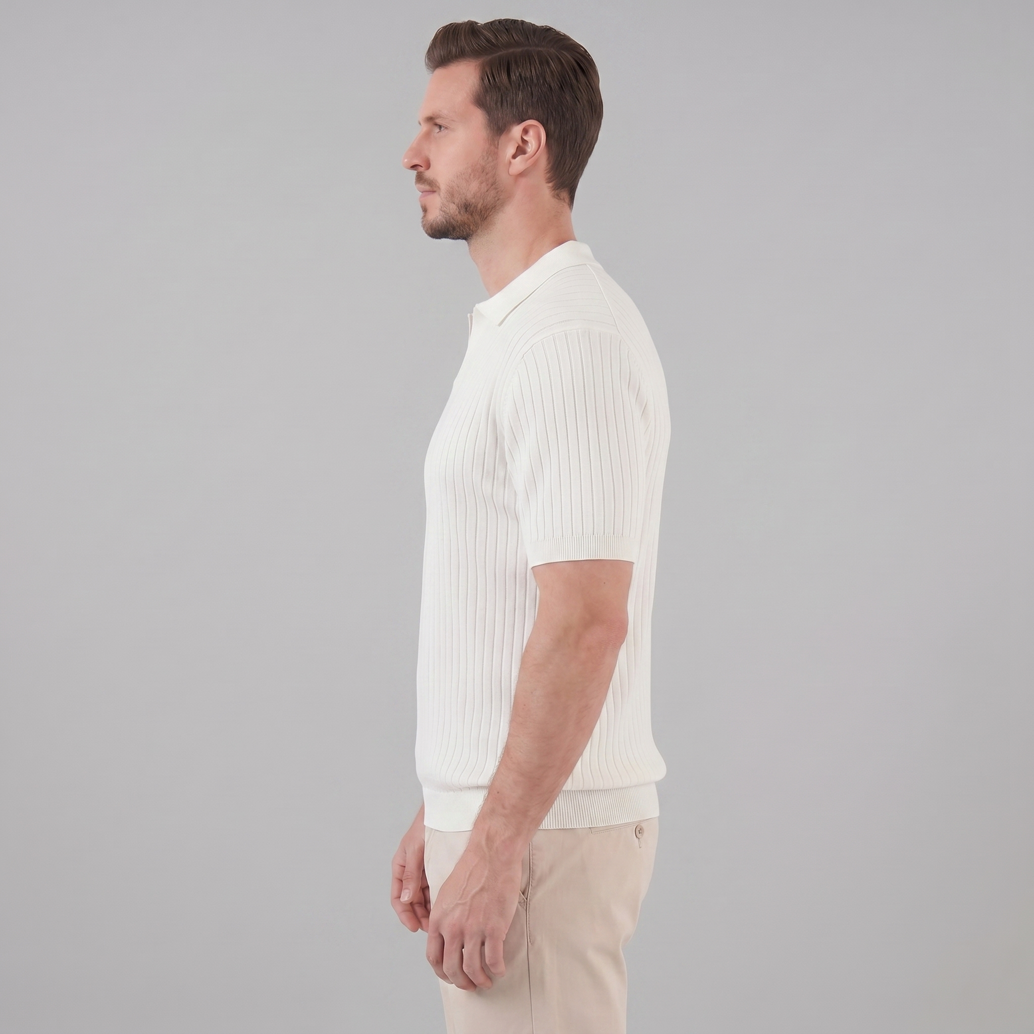 Herren Polohemd Aus Rippstrick Mit Kurzen Ärmeln