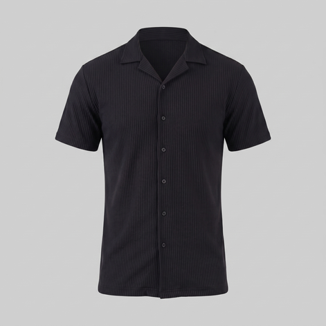 Herren Gerippter Cuban Kragen Hemd