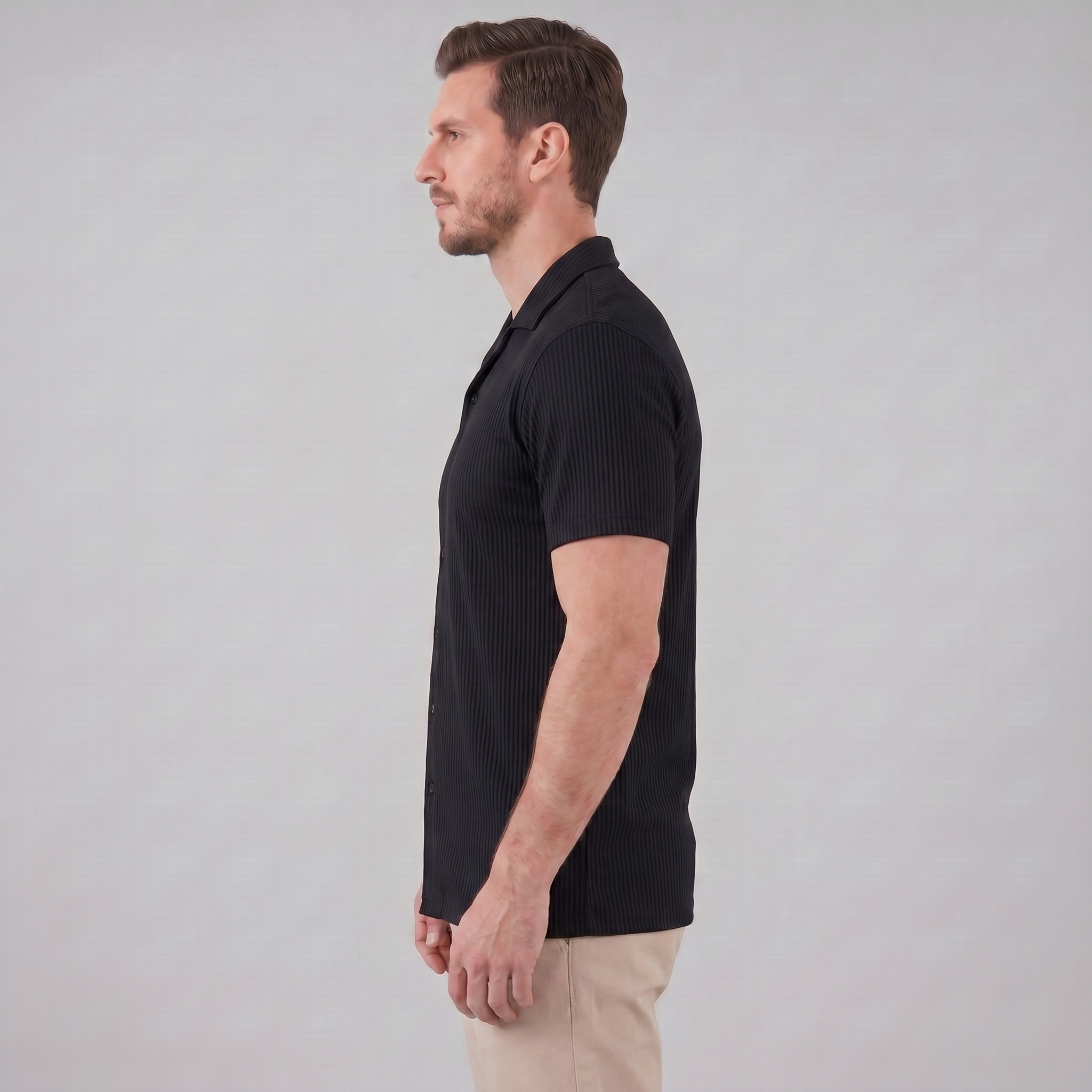 Herren Gerippter Cuban Kragen Hemd