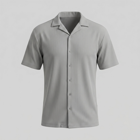 Herren Gerippter Cuban Kragen Hemd