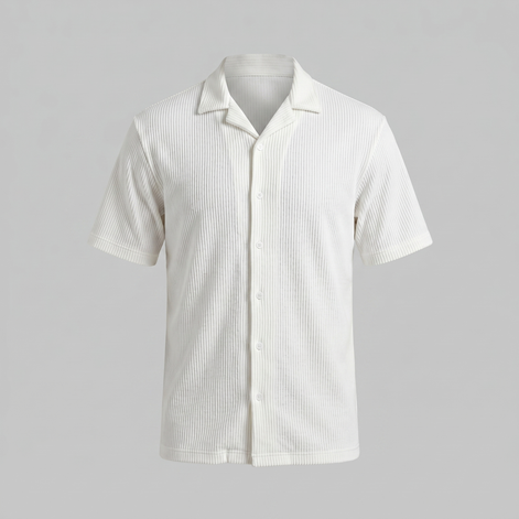 Herren Gerippter Cuban Kragen Hemd