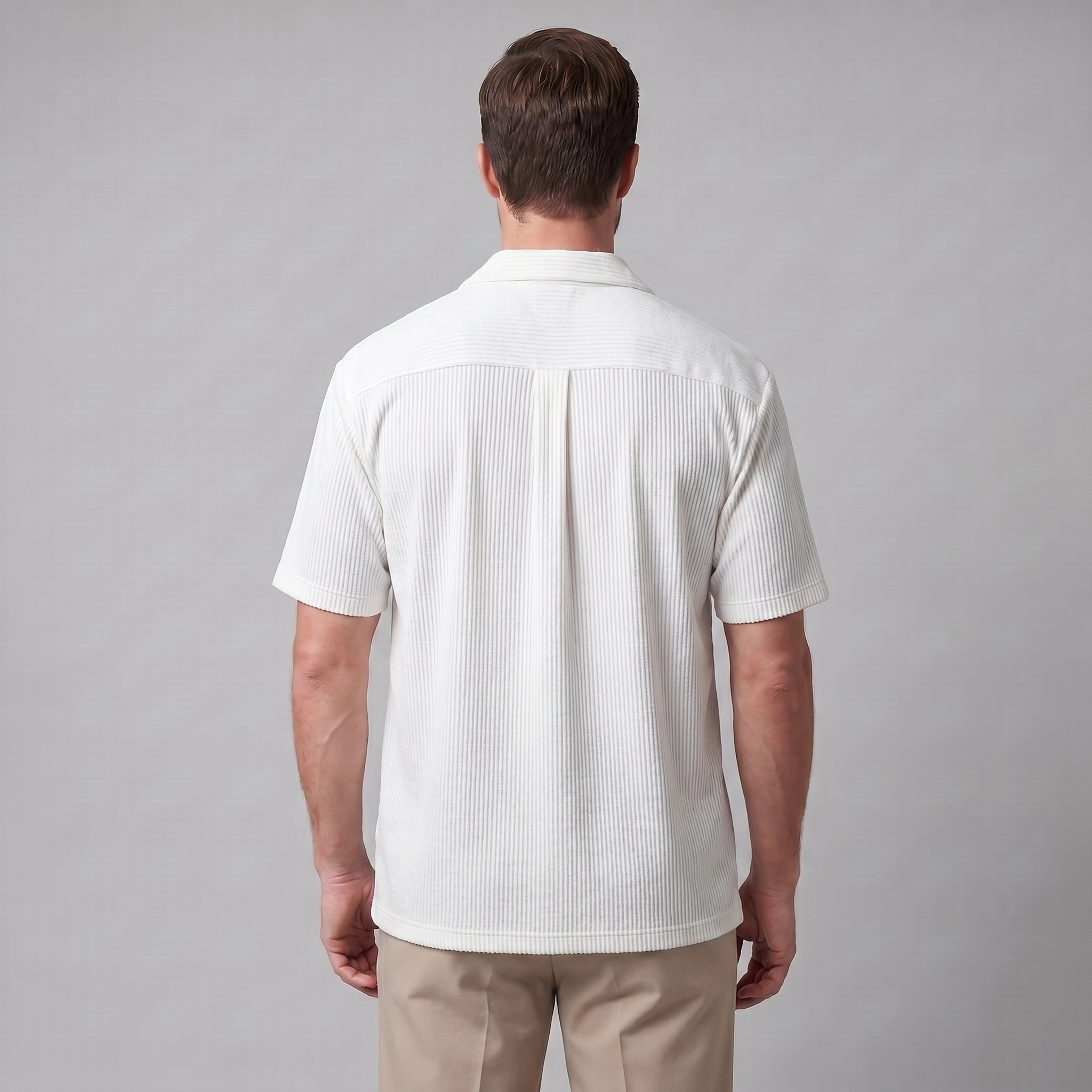 Herren Gerippter Cuban Kragen Hemd
