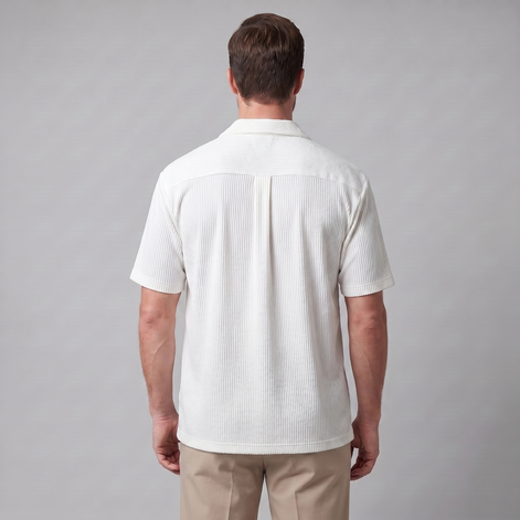 Herren Gerippter Cuban Kragen Hemd