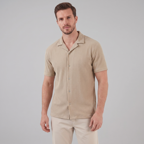 Herren Gerippter Cuban Kragen Hemd