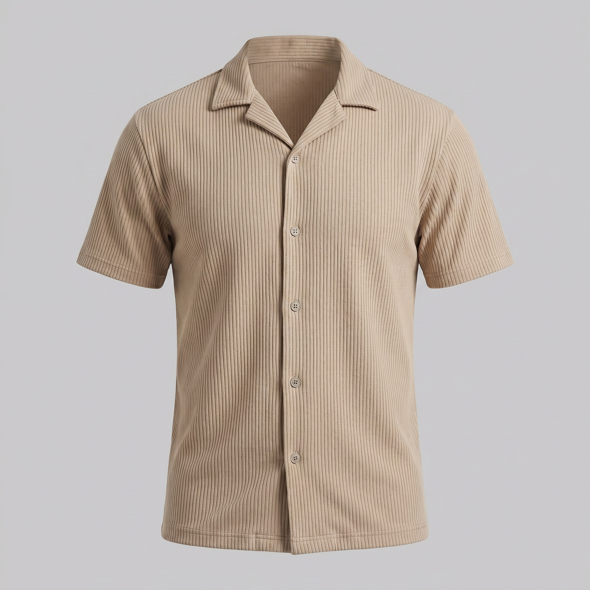 Herren Gerippter Cuban Kragen Hemd