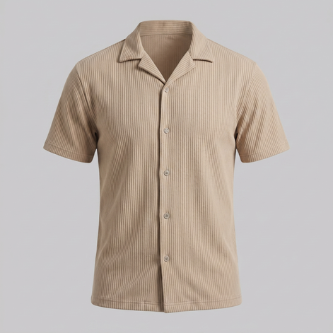 Herren Gerippter Cuban Kragen Hemd