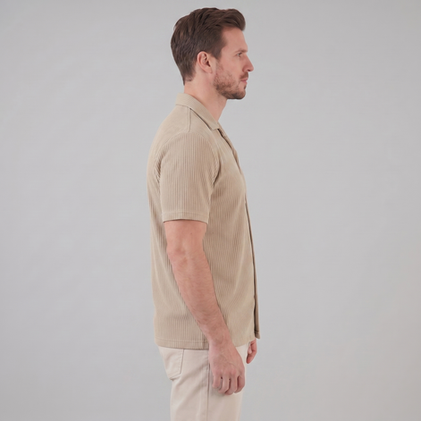 Herren Gerippter Cuban Kragen Hemd