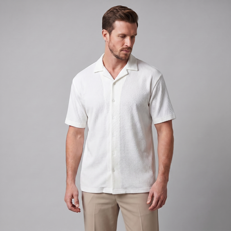 Herren Gerippter Cuban Kragen Hemd