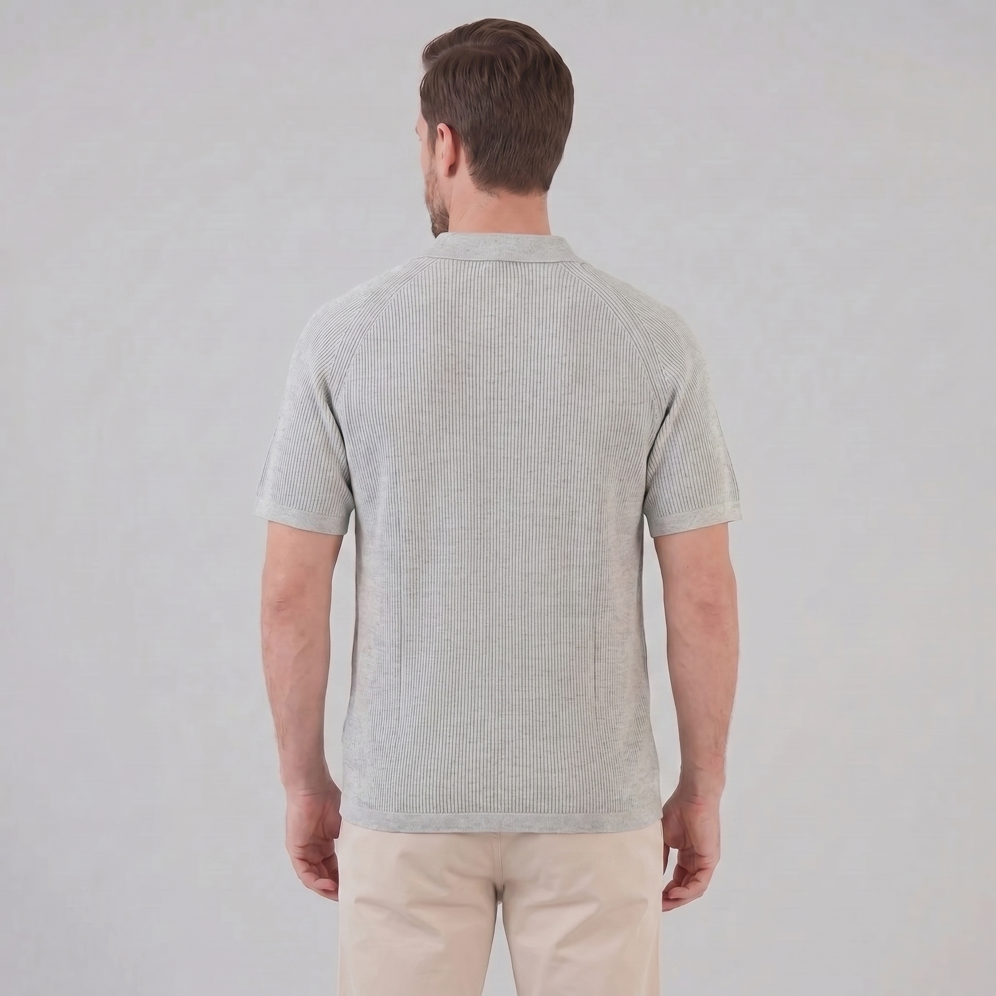 Herren Rippenstrick Polo mit Durchgehender Knopfleiste