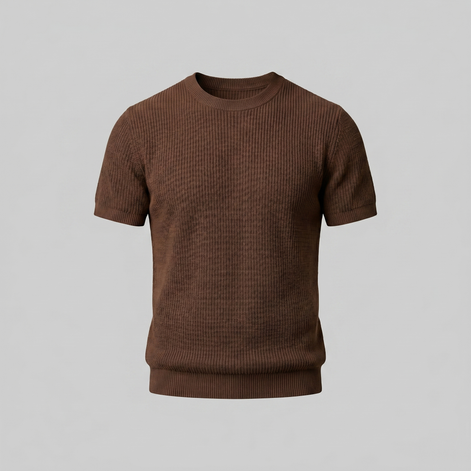 Herren Rippstrick Rundhals T Shirt