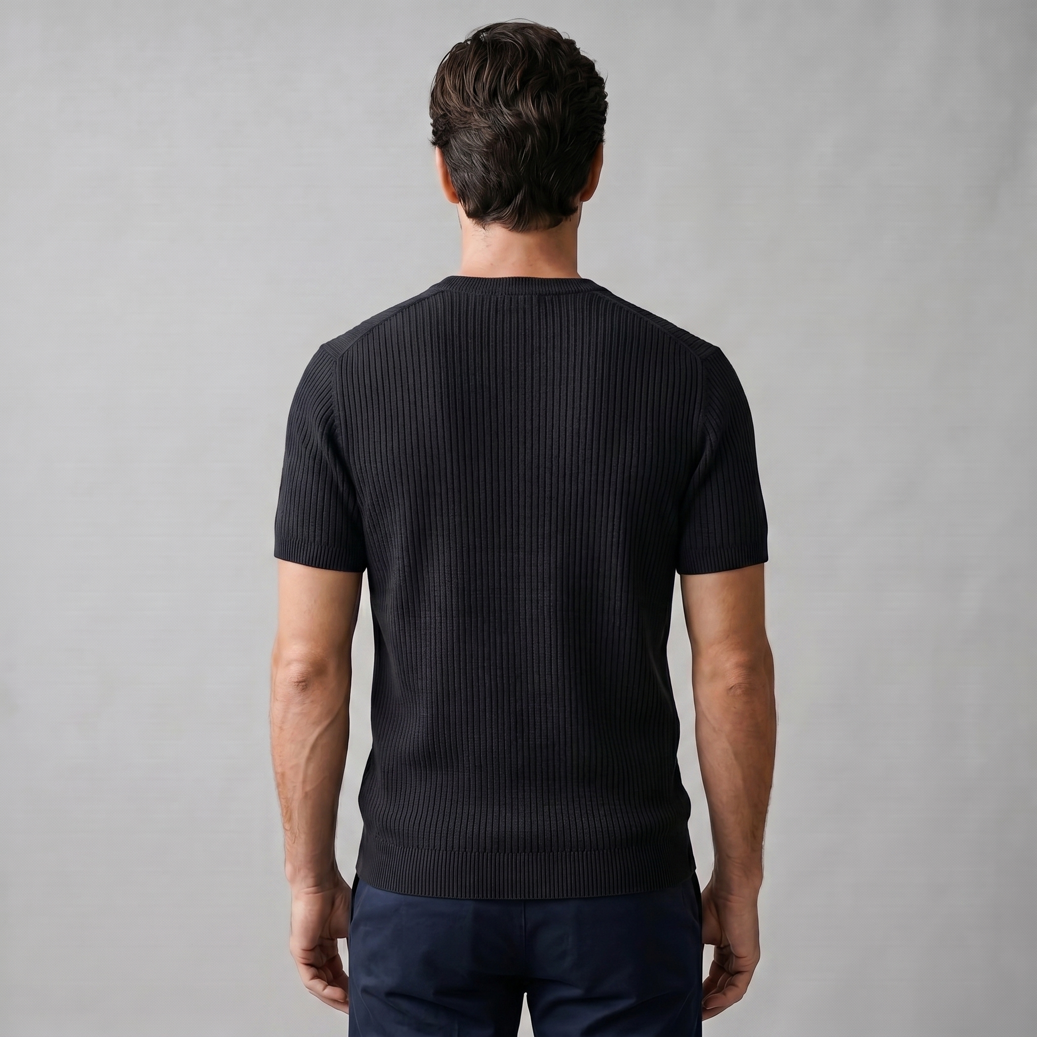Herren Rippstrick Rundhals T Shirt
