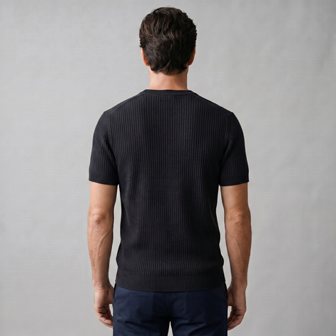 Herren Rippstrick Rundhals T Shirt