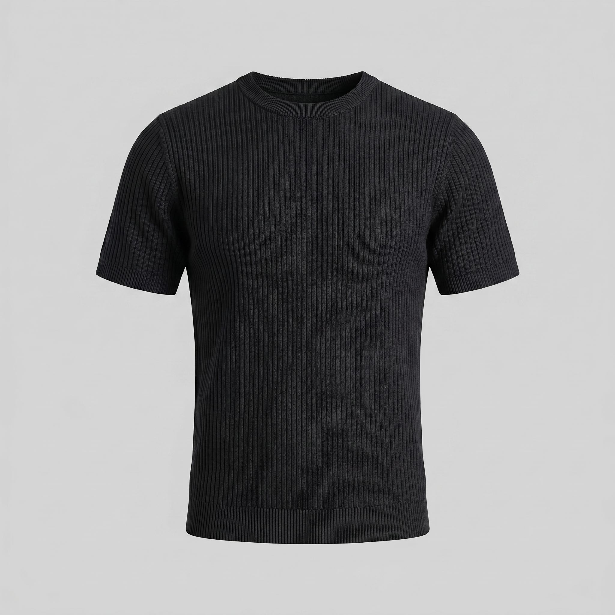 Herren Rippstrick Rundhals T Shirt