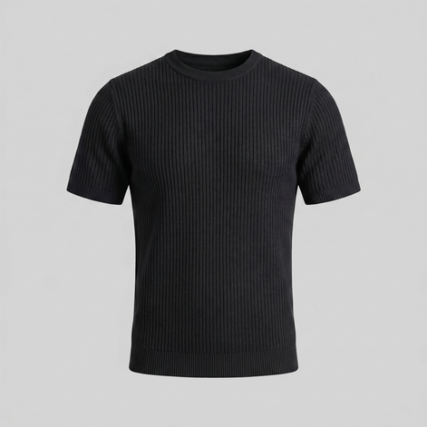 Herren Rippstrick Rundhals T Shirt
