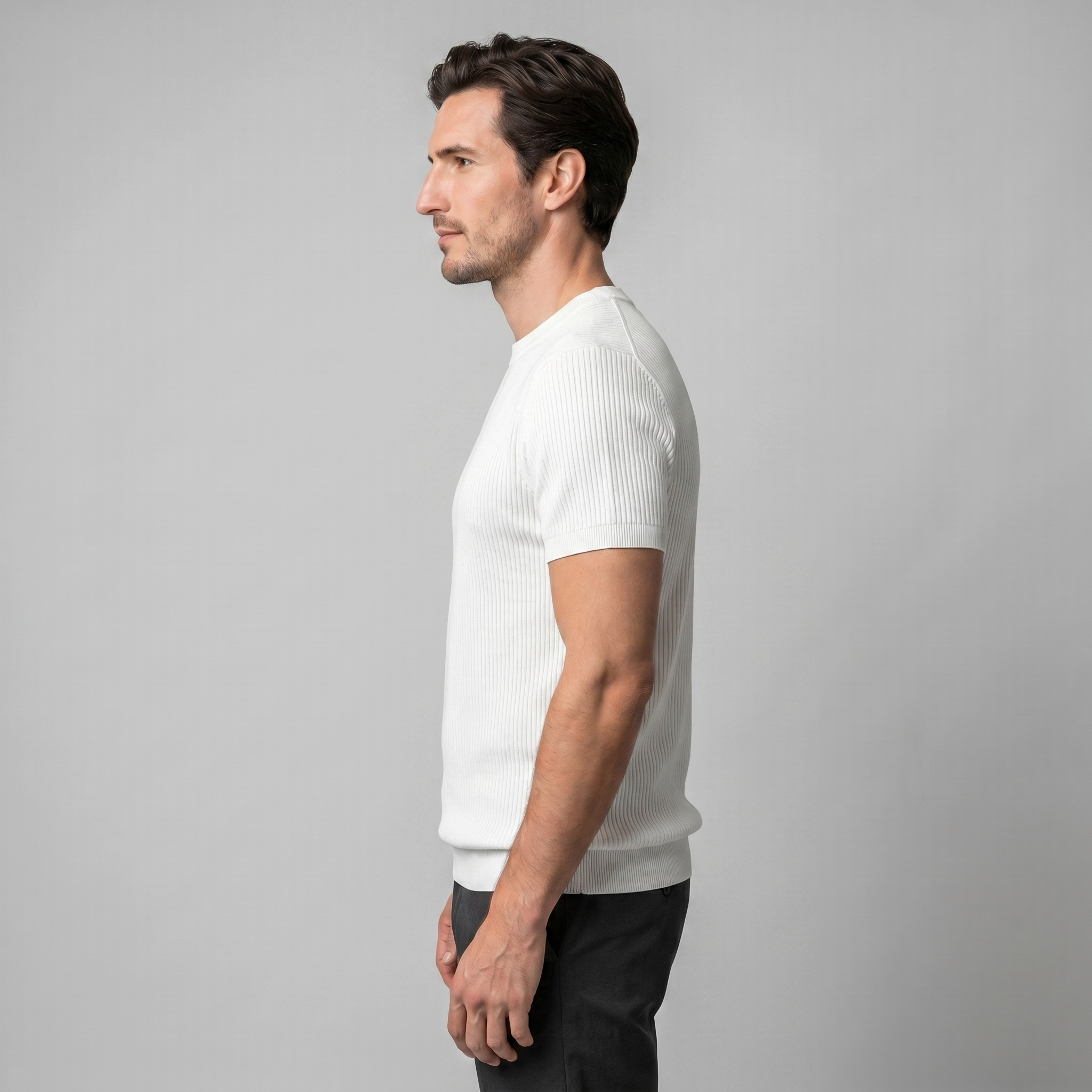 Herren Rippstrick Rundhals T Shirt