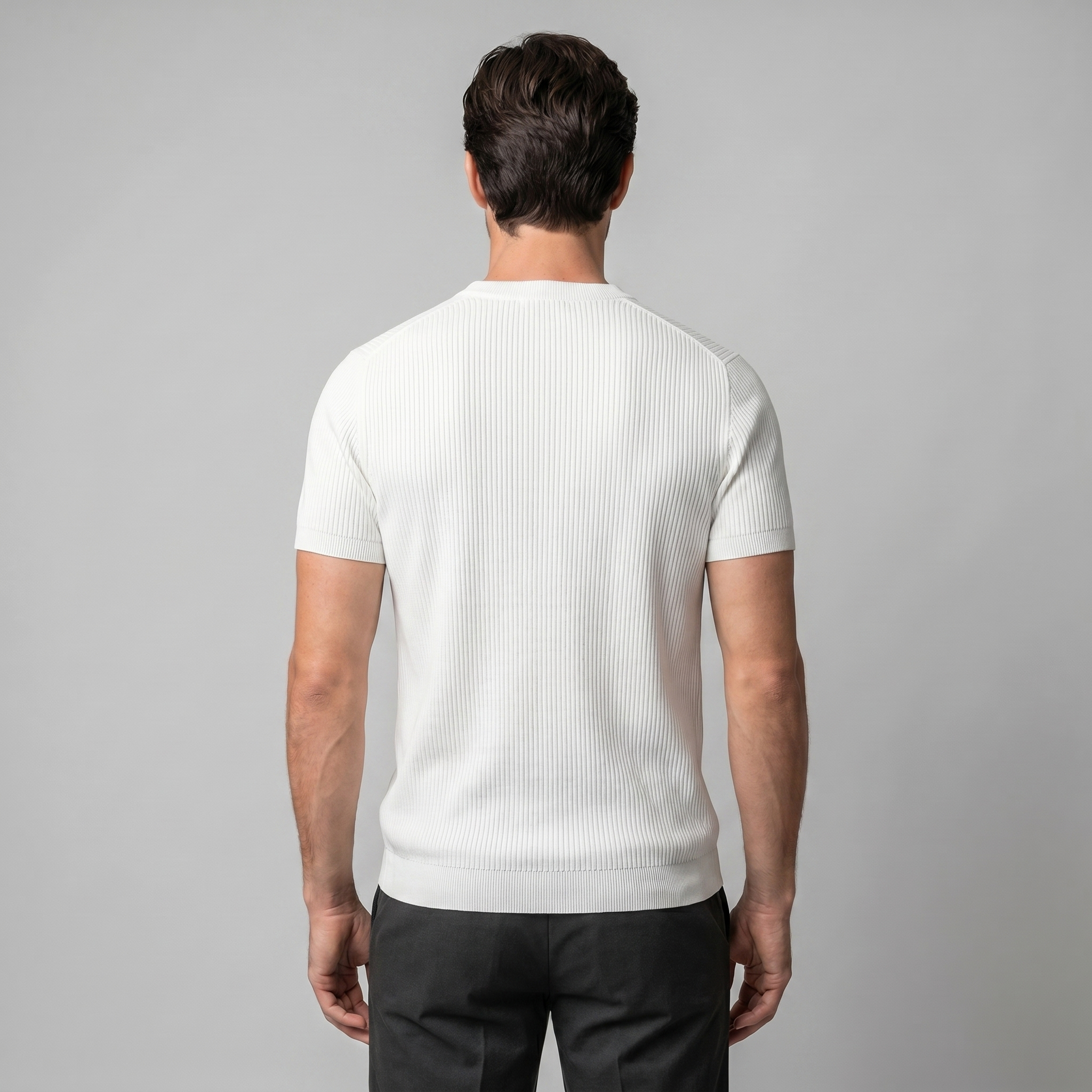 Herren Rippstrick Rundhals T Shirt