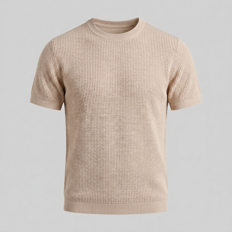 Herren Rippstrick Rundhals T Shirt