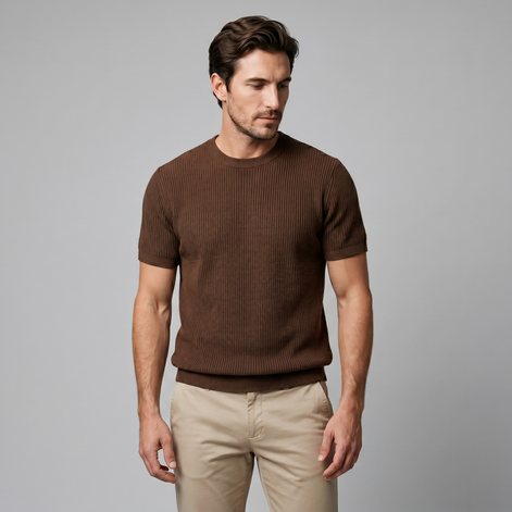 Herren Rippstrick Rundhals T Shirt