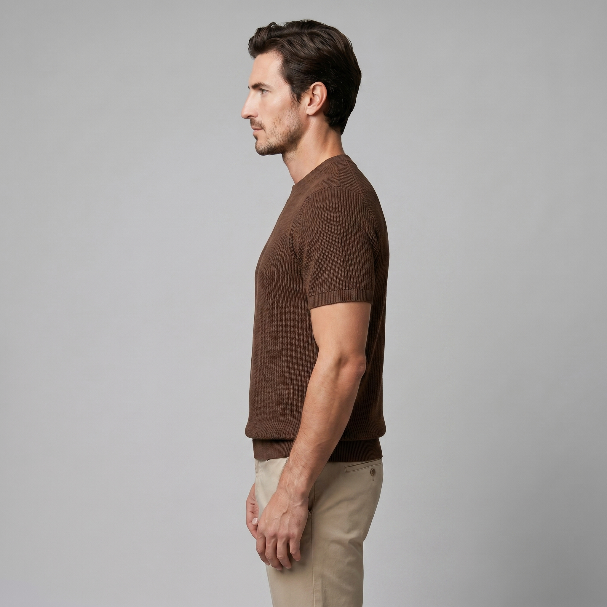 Herren Rippstrick Rundhals T Shirt