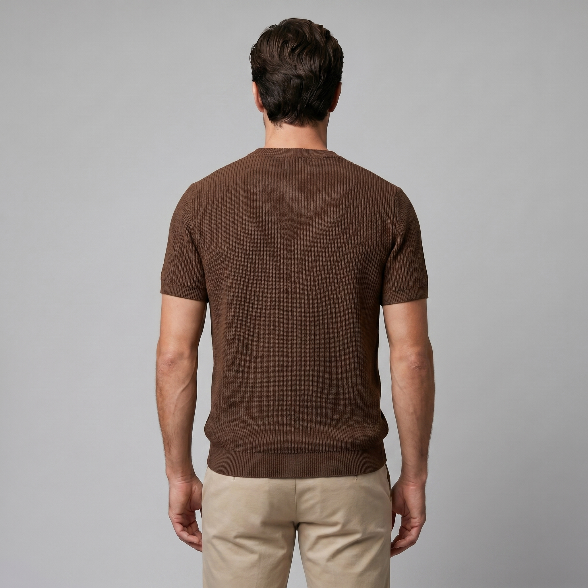 Herren Rippstrick Rundhals T Shirt