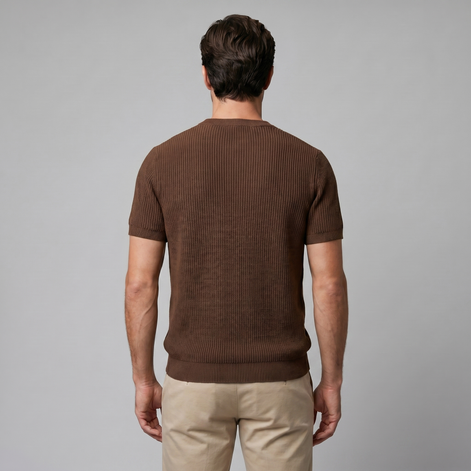 Herren Rippstrick Rundhals T Shirt