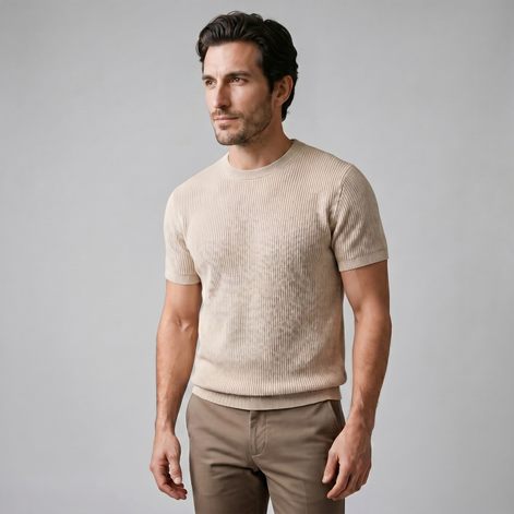 Herren Rippstrick Rundhals T Shirt