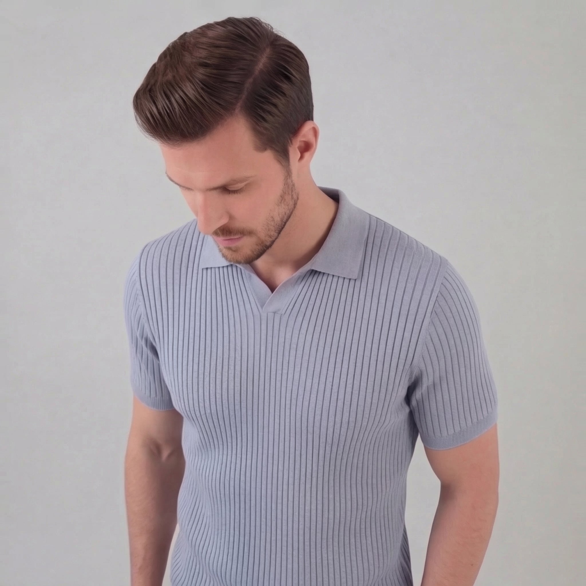 Herren Polohemd Mit Gerippter Strickstruktur Kurzarm