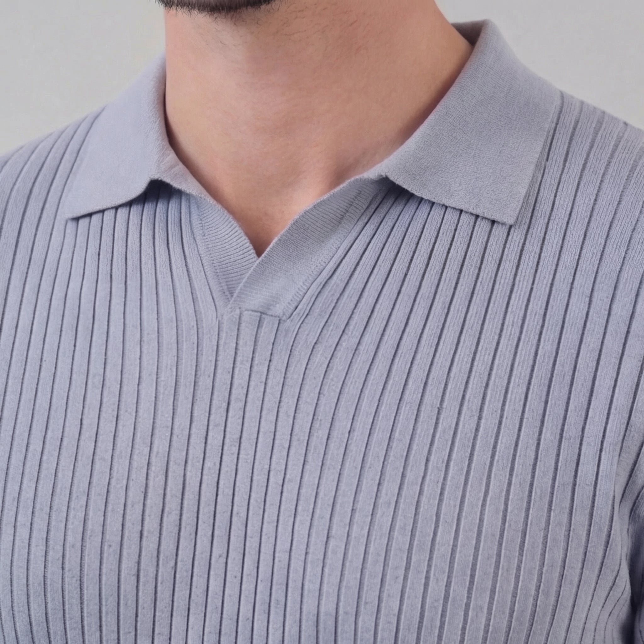 Herren Polohemd Mit Gerippter Strickstruktur Kurzarm