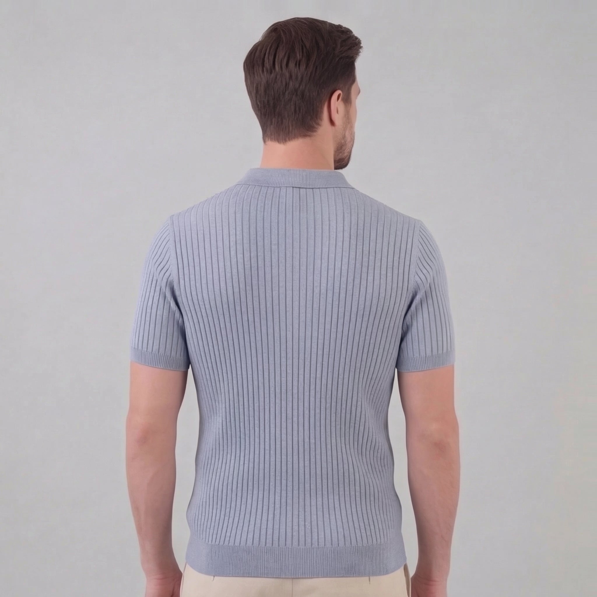 Herren Polohemd Mit Gerippter Strickstruktur Kurzarm