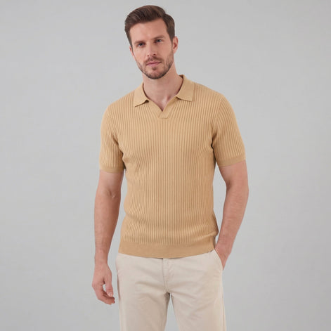 Herren Polohemd Mit Gerippter Strickstruktur Kurzarm