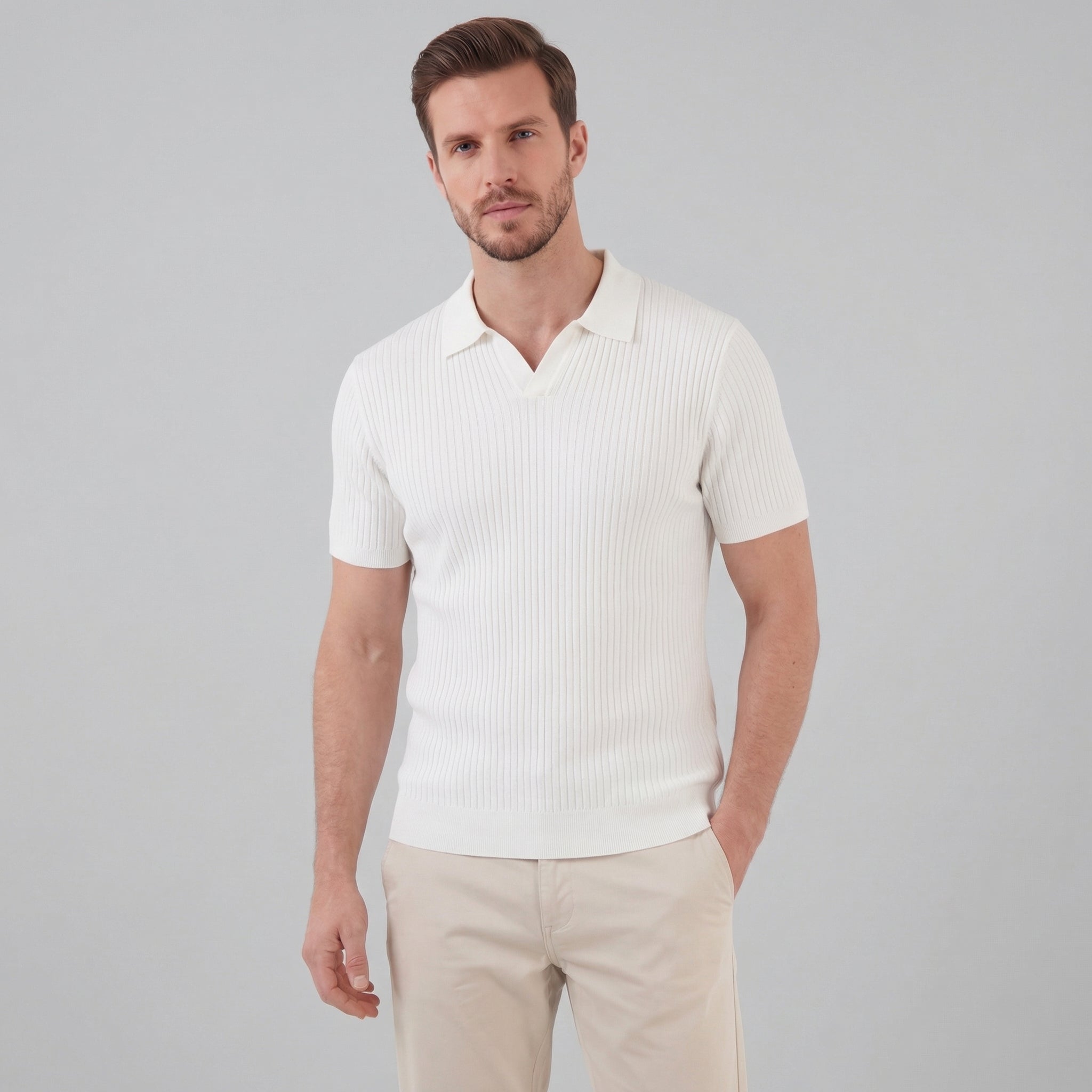 Herren Polohemd Mit Gerippter Strickstruktur Kurzarm