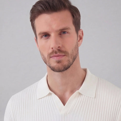 Herren Polohemd Mit Gerippter Strickstruktur Kurzarm