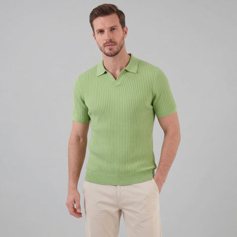 Herren Polohemd Mit Gerippter Strickstruktur Kurzarm