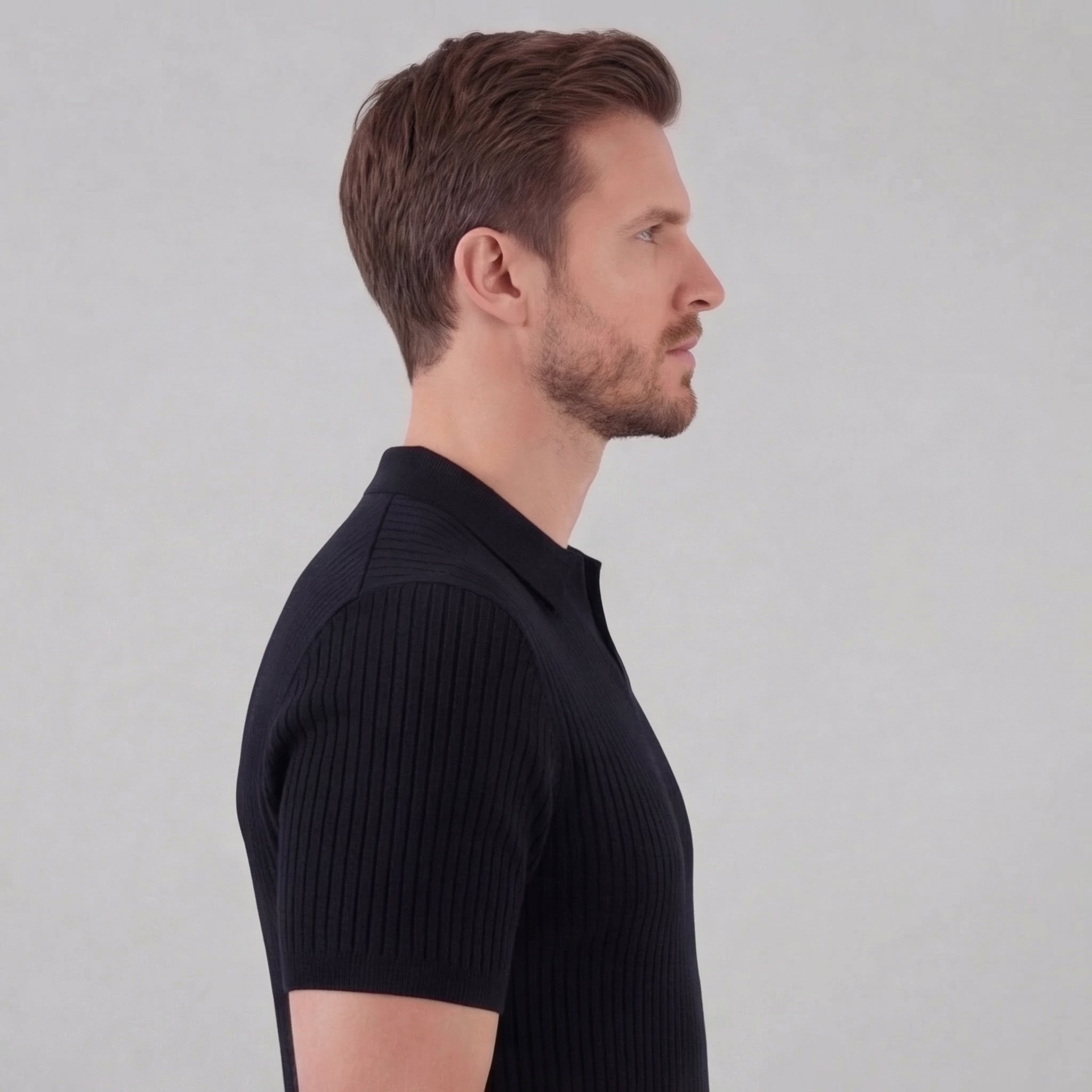 Herren Polohemd Mit Gerippter Strickstruktur Kurzarm