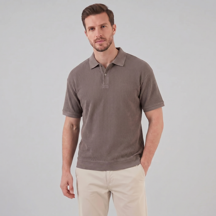 Herren Poloshirt Mit Rippstrick Kurzarm