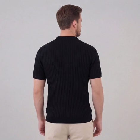 Herren Rippstrick Kurzarm Polo Mit V Ausschnitt
