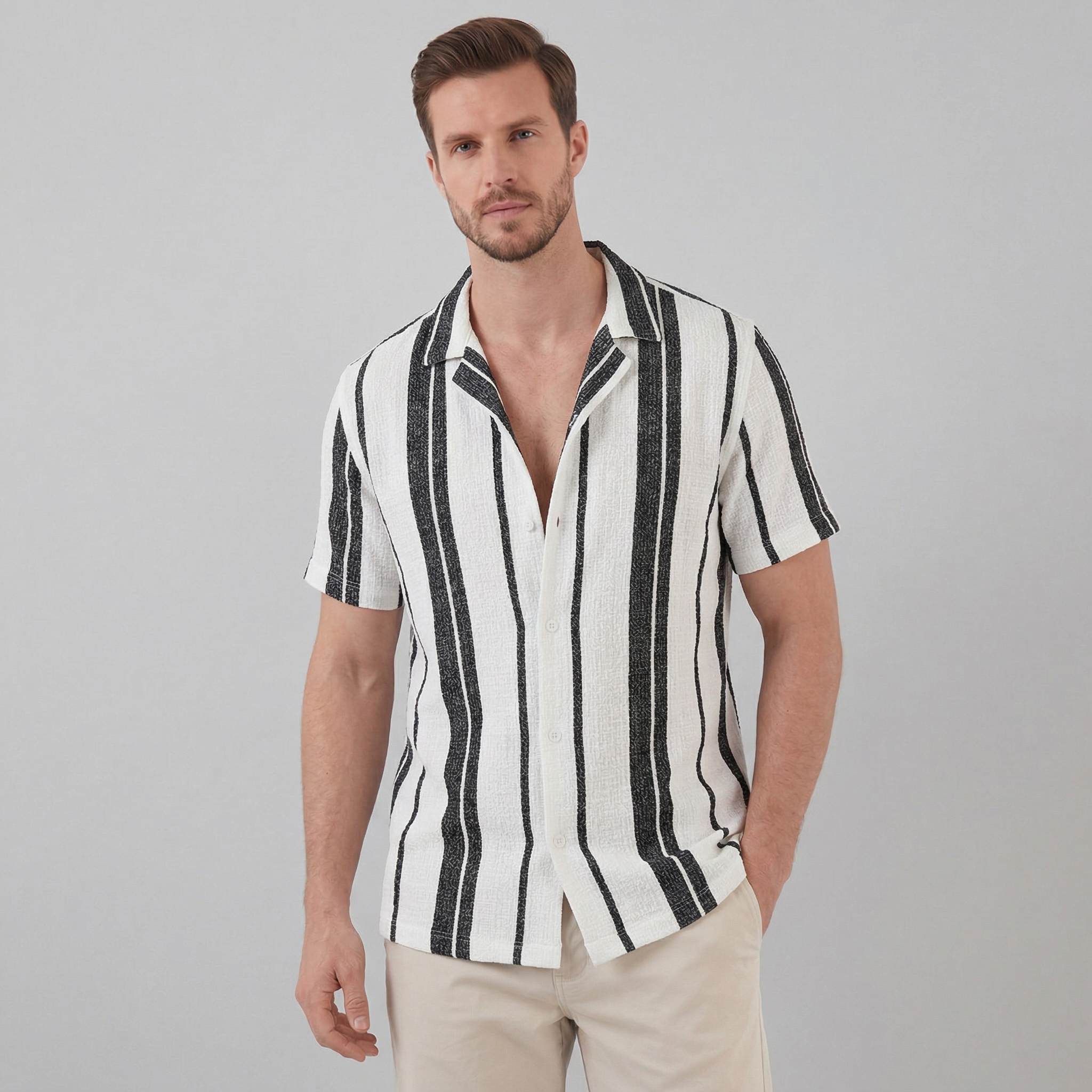 Herren Hemd Mit Button Down Kragen Kurze Ärmel